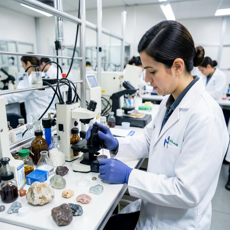 Technician testing mineral samples in a laboratory